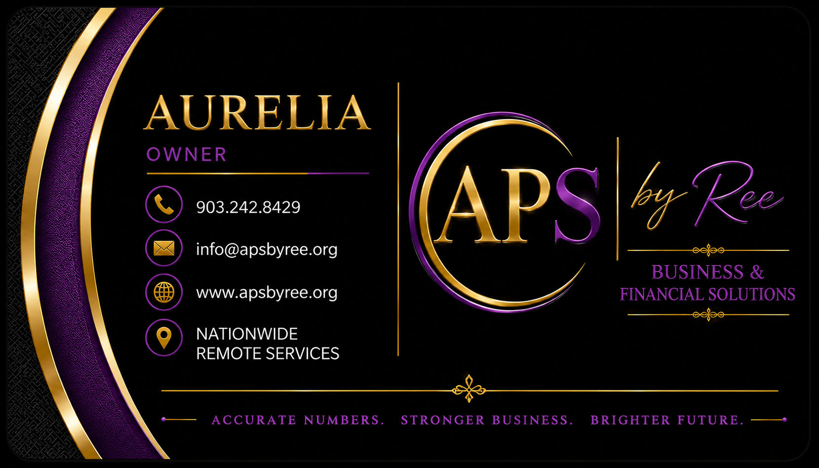 APS by Ree business card featuring Aurelia Wilson contact and brand details